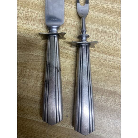 VINTAGE Art Deco Style Gorman Stainless 2 Piece Carving Set Knife Meat Fork - Picture 2 of 7